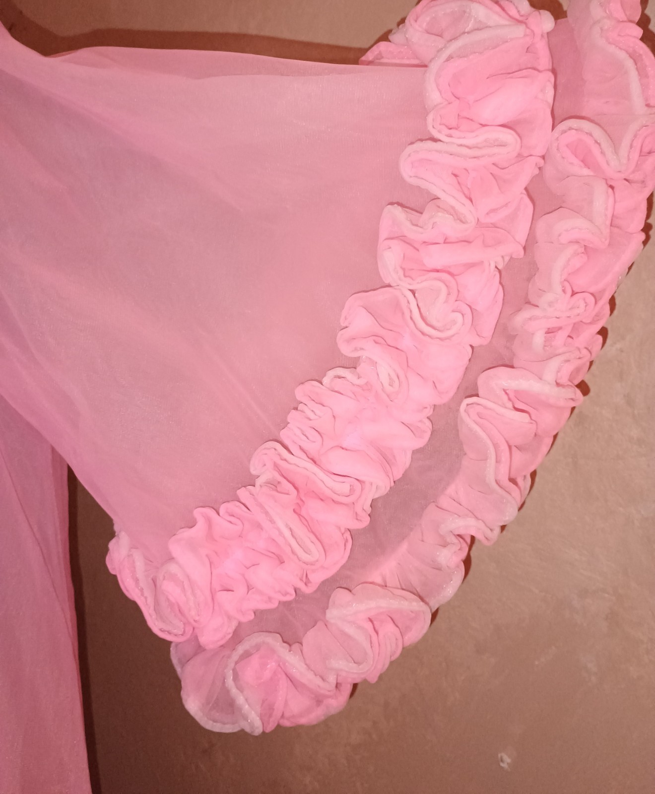 Vintage 50s 60s Jenelle Of California DBL Nylon Sheer Chiffon Ruffles Pink Robe
