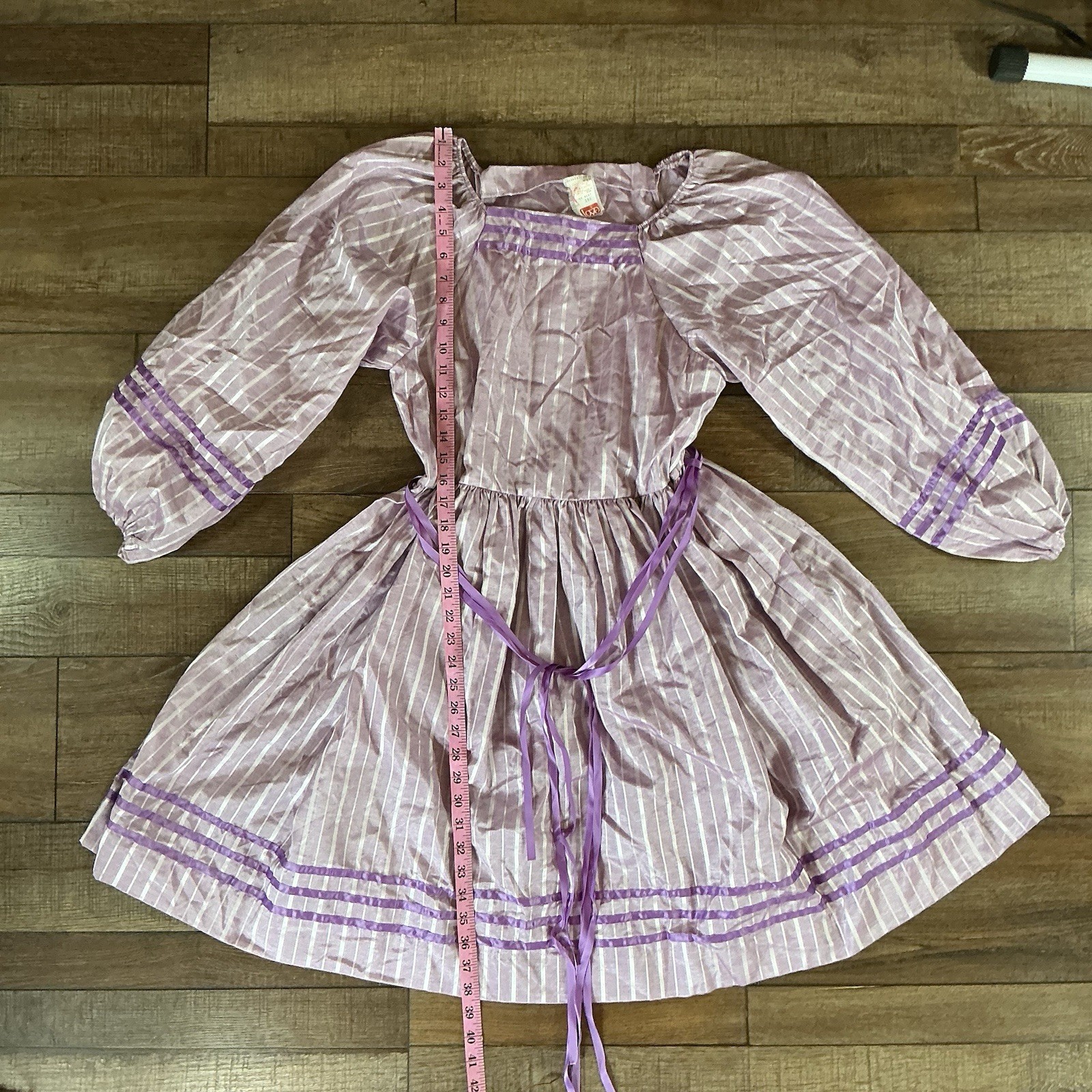 VINTAGE Love Prairie Dress Womens 16.5 Purple Striped USA Made Cottagecore #42C3