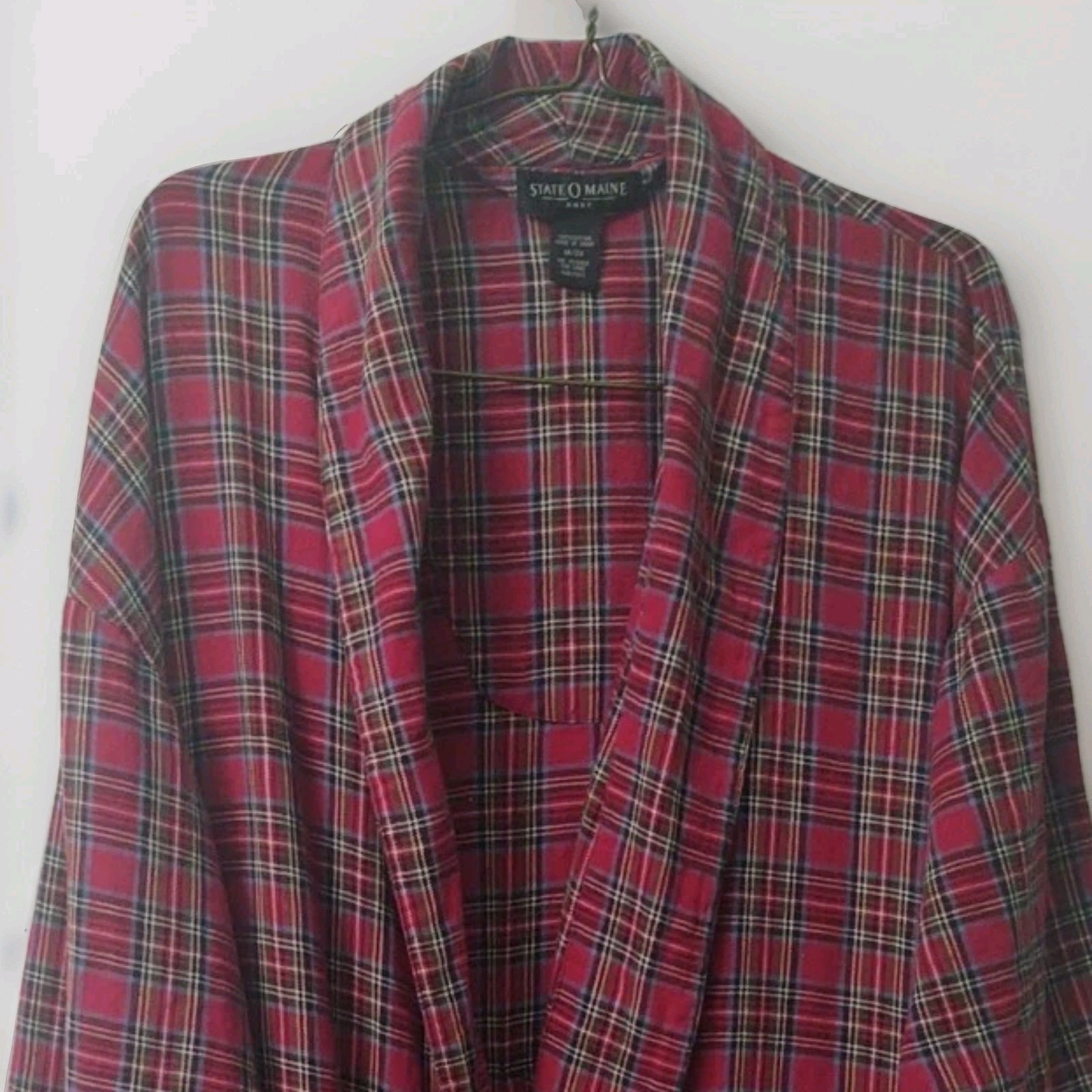 State O Maine UNISEX 1X/2X Red Plaid FLANNEL Cotton Bathrobe Loungewear Cozy Vtg