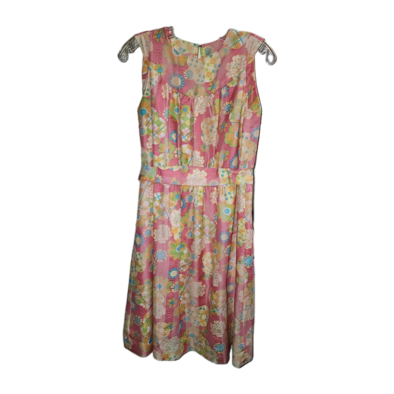Vtg 1960’s Handmade Bright Groovy Color Floral Dress Pink Floral Flowered Hippie