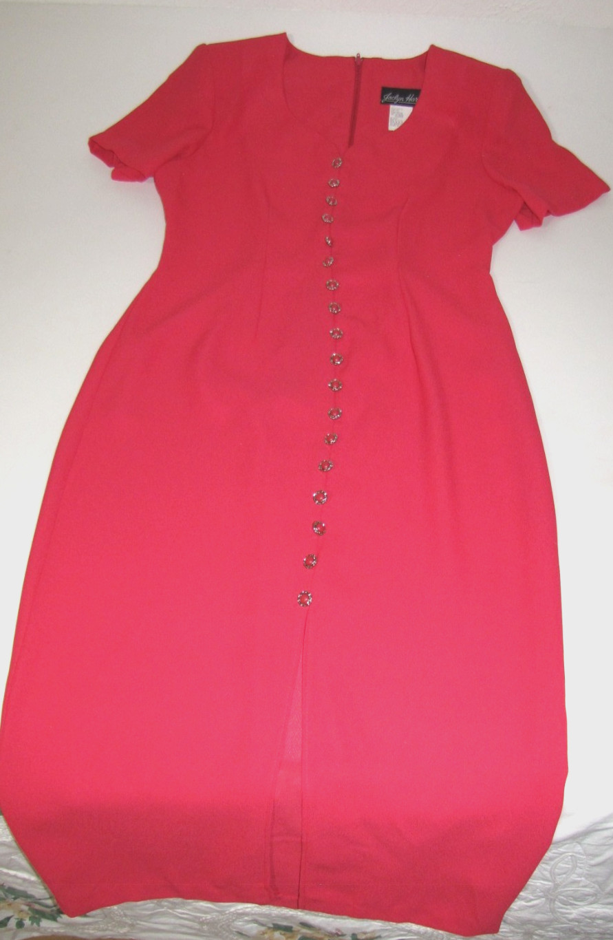 VTG 90s Dress Jaclyn Hart Rose-Pink Maxi Straight Short Sleeve Front-slit Wm. 10