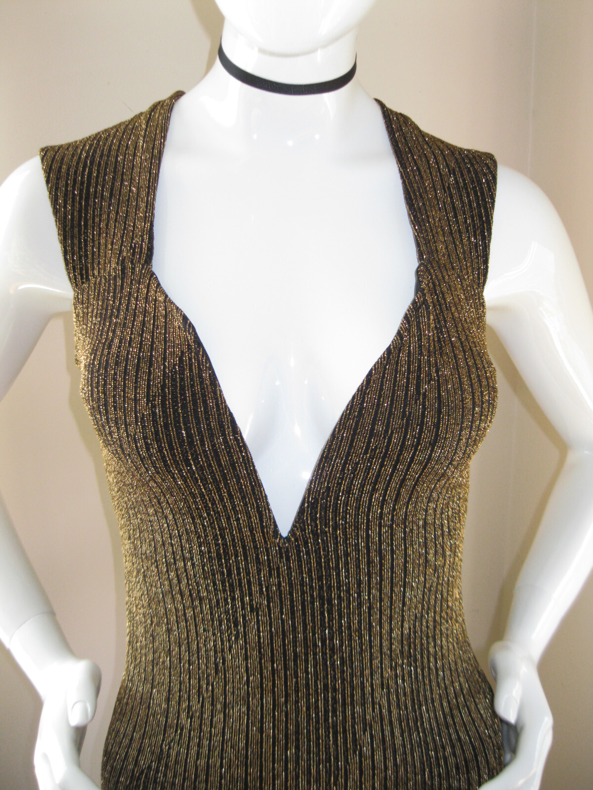*RARE* Vintage 90’s MONACO Gold Metallic/Black Bodycon Dress SUPER SEXY! WOW! M