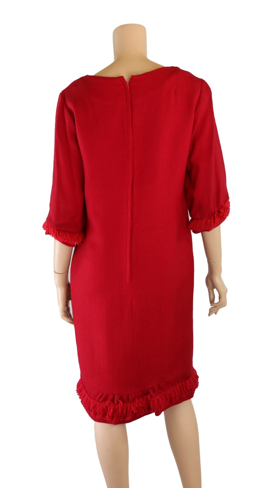 Eve Le Coq Vintage 50s 60s Red Wool Shift Cocktail Dress sz 12