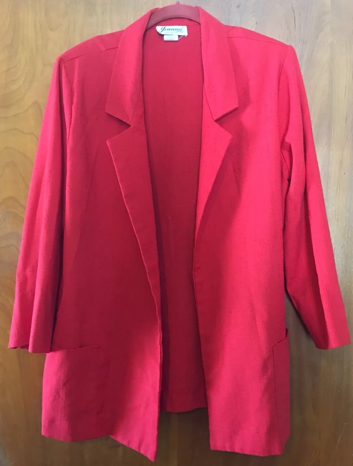 Joanna Womens Vintage Open Blazer Size M Red Poly Rayon Blend Jacket