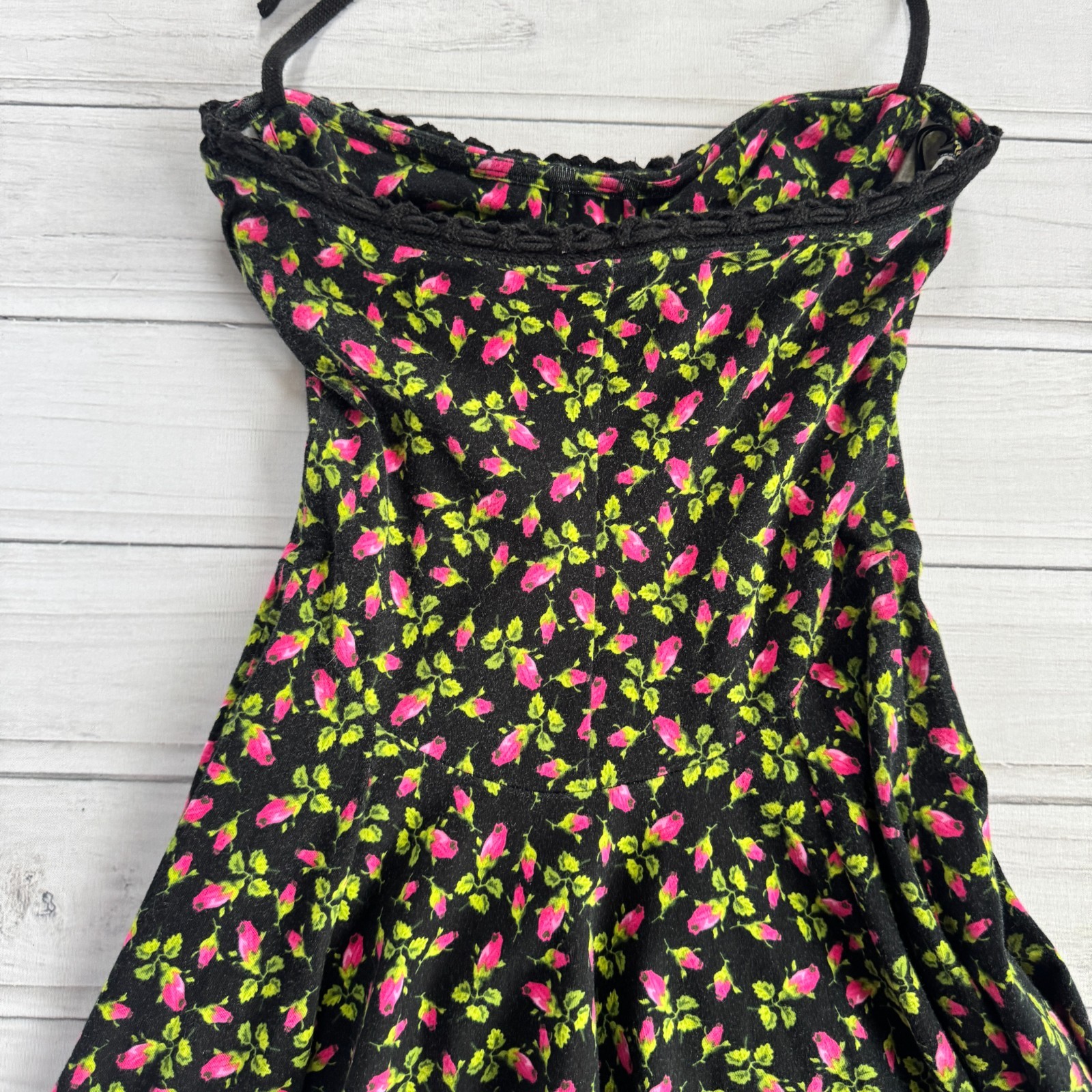 BETSEY JOHNSON Rosebud Floral Y2K „VINTAGE” Punk Label Stretch Cotton Dress P XS