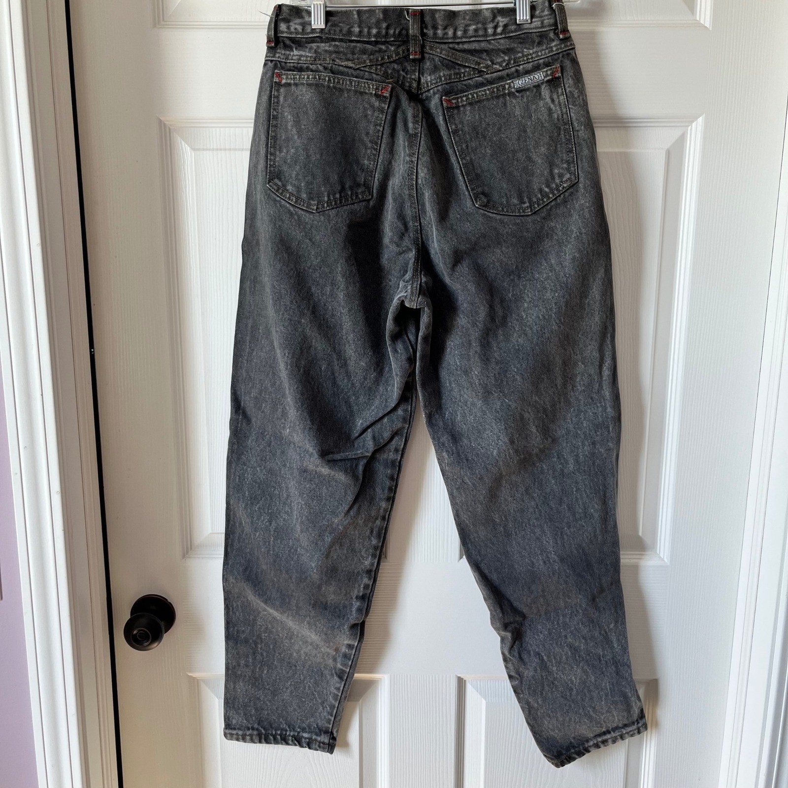 Vintage Zena Acid Wash Jeans Red Stitching High Waist Pleated Tapered Leg