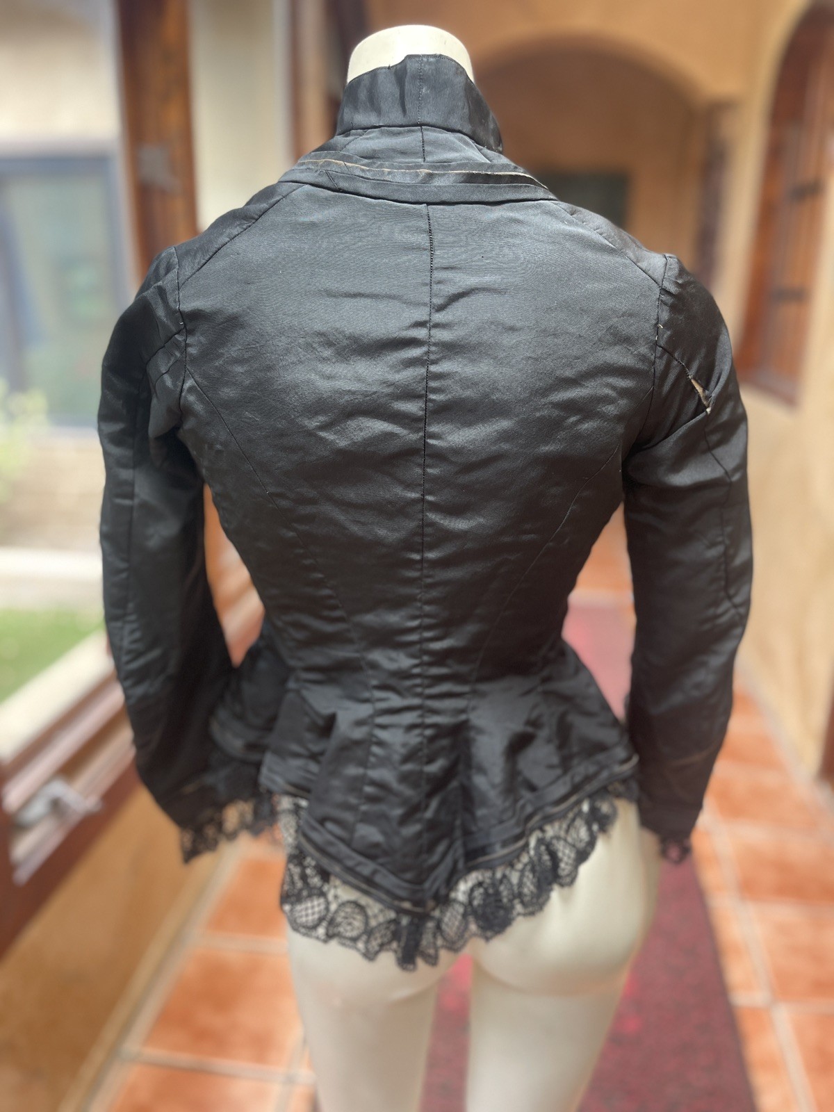 Antique 1880s Victorian Black Silk Bodice XXS AS IS