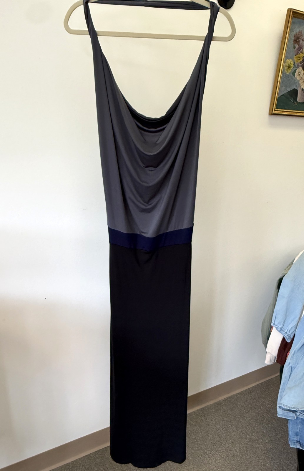 Early 2000s (Circa 2004) Forever 21 Slinky Halter Gown Dress with Draping Neck