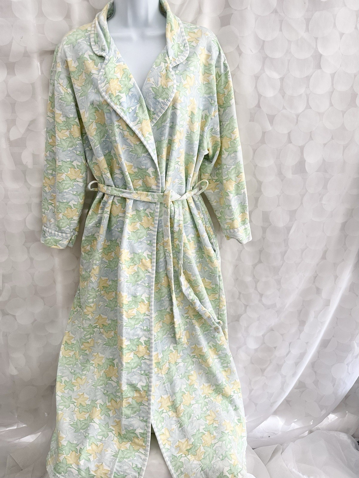 VTG 100% Cotton LONG Robe L Talbots Blue Yellow Green Cottage Country TURKEY