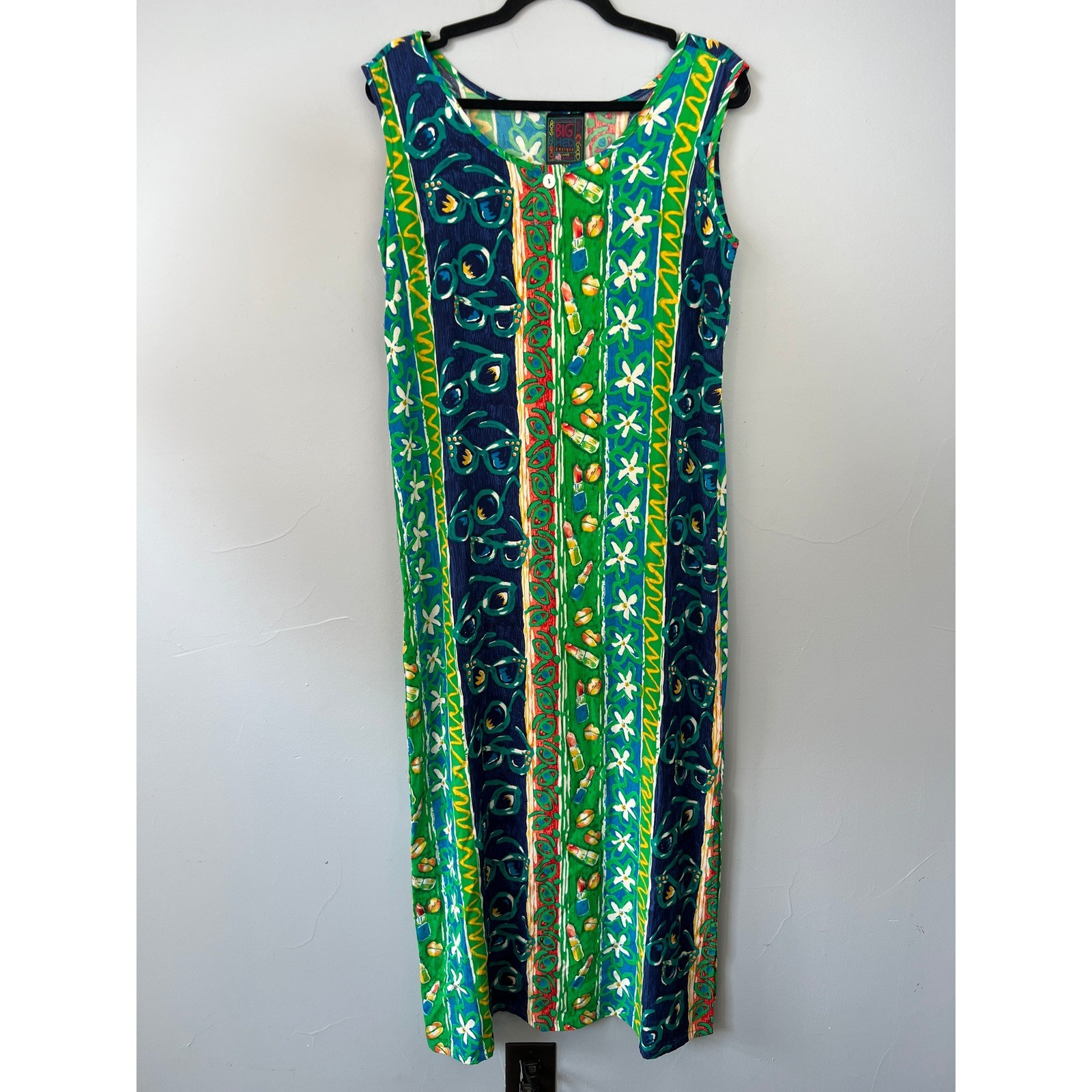 Vintage BIG HED Designs Sleeveless Maxi Dress SZ L Vibrant Print Vacation