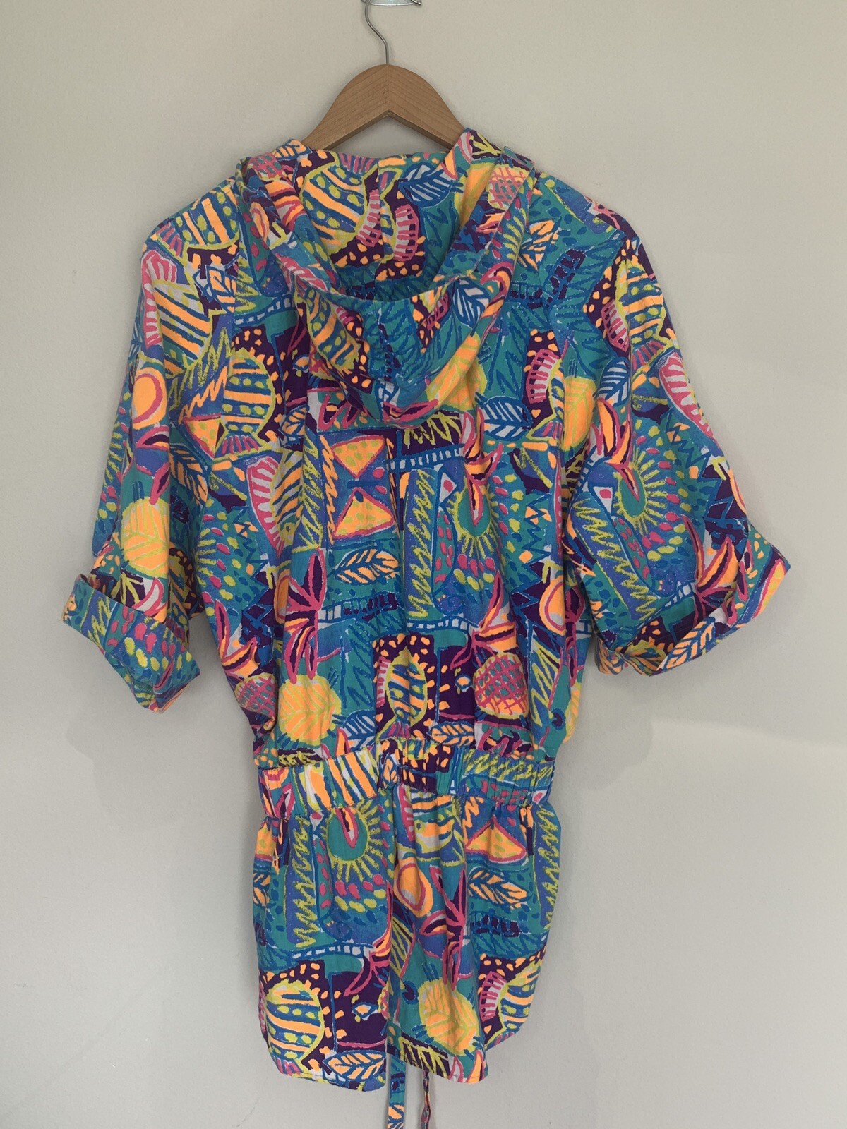 Vintage 80’s Bendigo Colorful Vibrant Funky Hooded Belted Peplum Top Medium