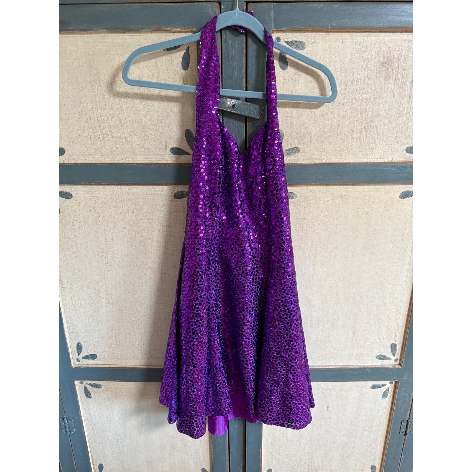 Vintage Flirtations Alfred Angelo Purple Sequin Halter Dress Prom Party USA