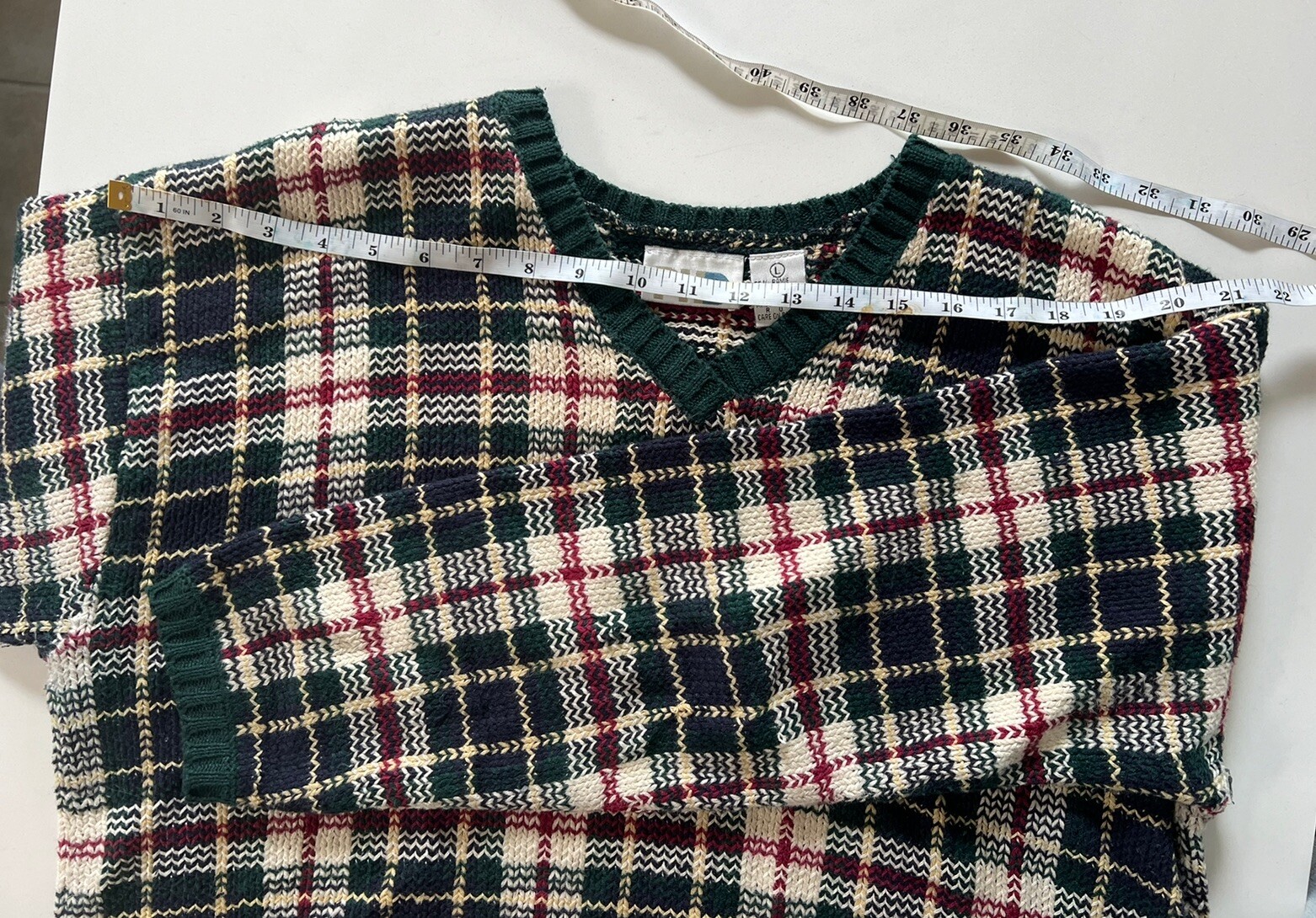 Vintage Paul Harris Knit Sweater Women’s Size Large Navy Green Cream Plaid