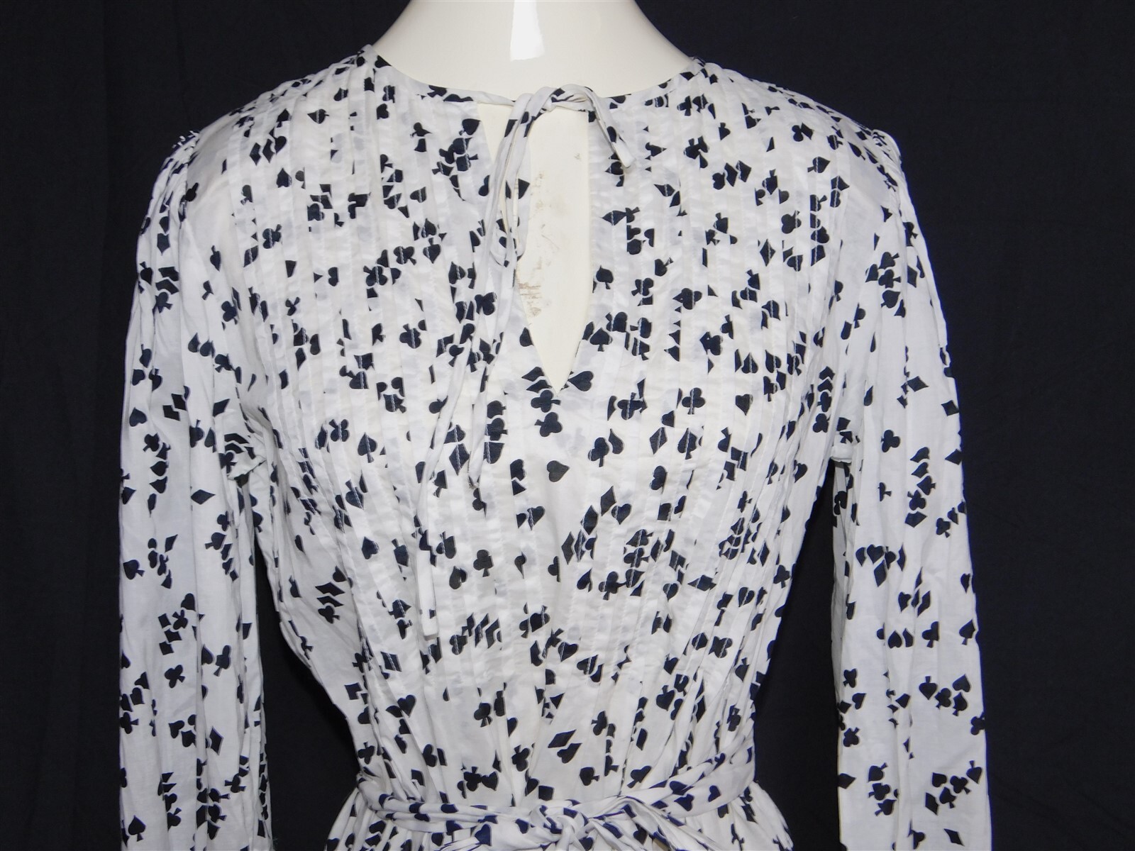 Vtg Stanley Sherman Black White Playing Card Suit Long Sleeve Dress Size 10