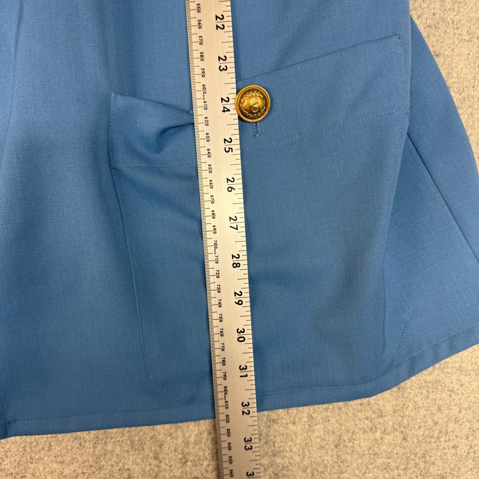 Vintage Blue Pant Suit Set Jacket & Trousers Gold Crest Buttons Professional 2PC