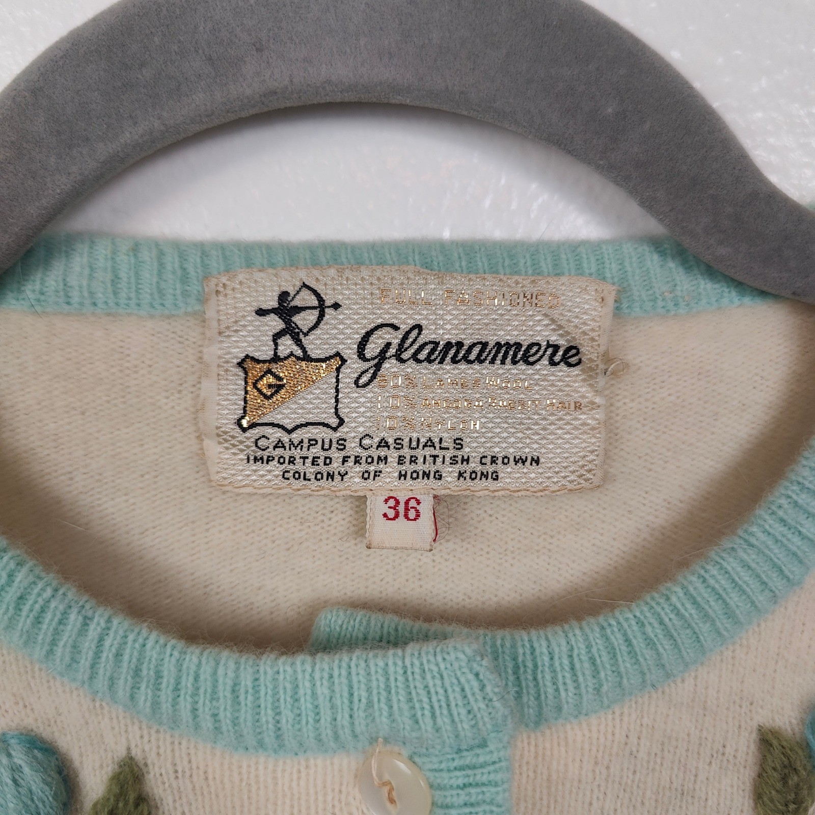 Vintage 1960s Glanamere Cardigan Womens 36 Cream Blue Embroidered Floral 60s