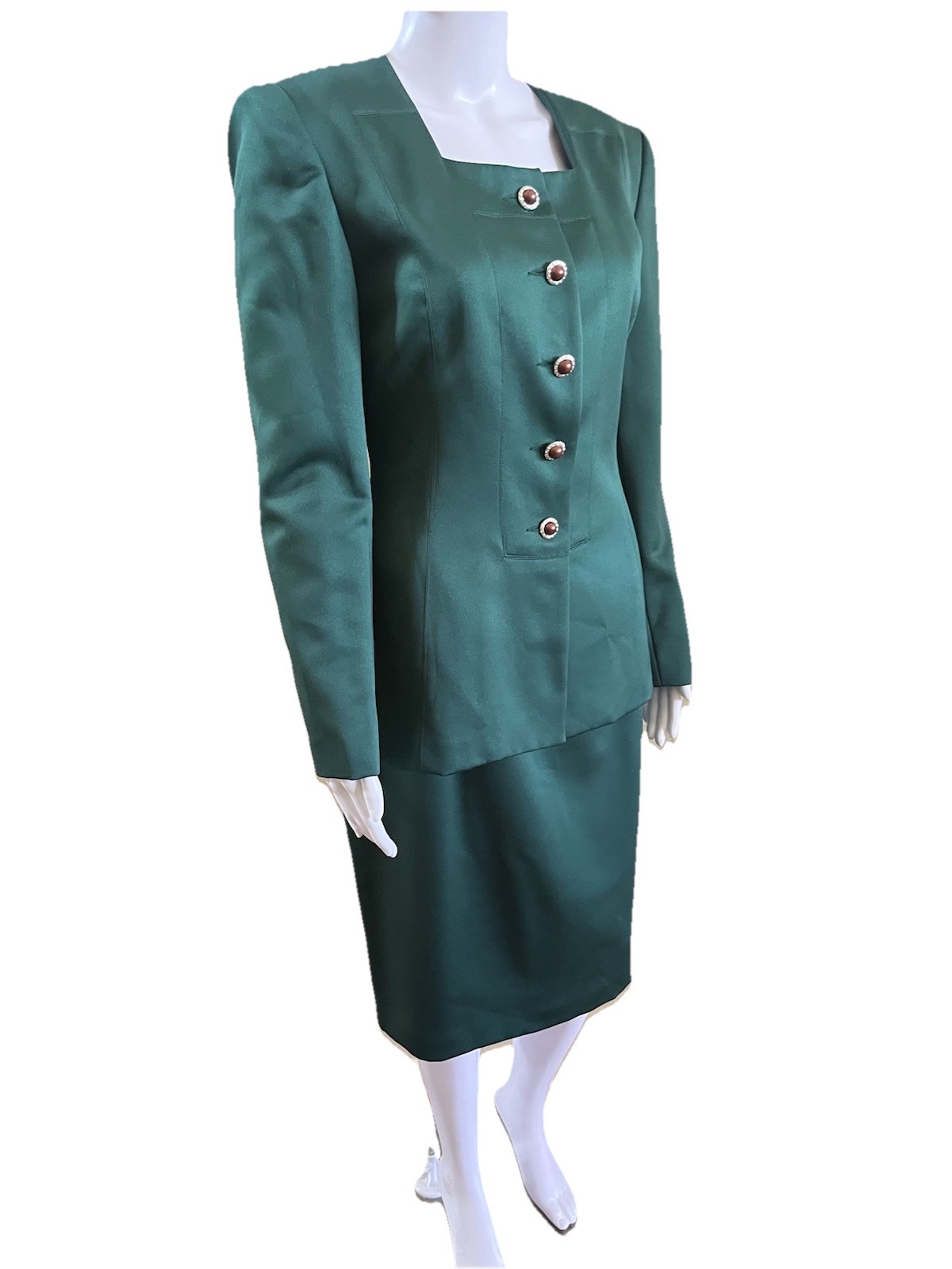 Vintage KTF Kristinn Steinarr Size 6 Green Satin Skirt Suit Career Classic NWT