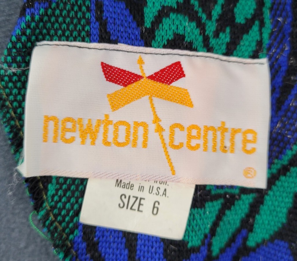 Vintage Newton Centre Black A-Line Sweater Dress w Blue/Green Paisley Size 6