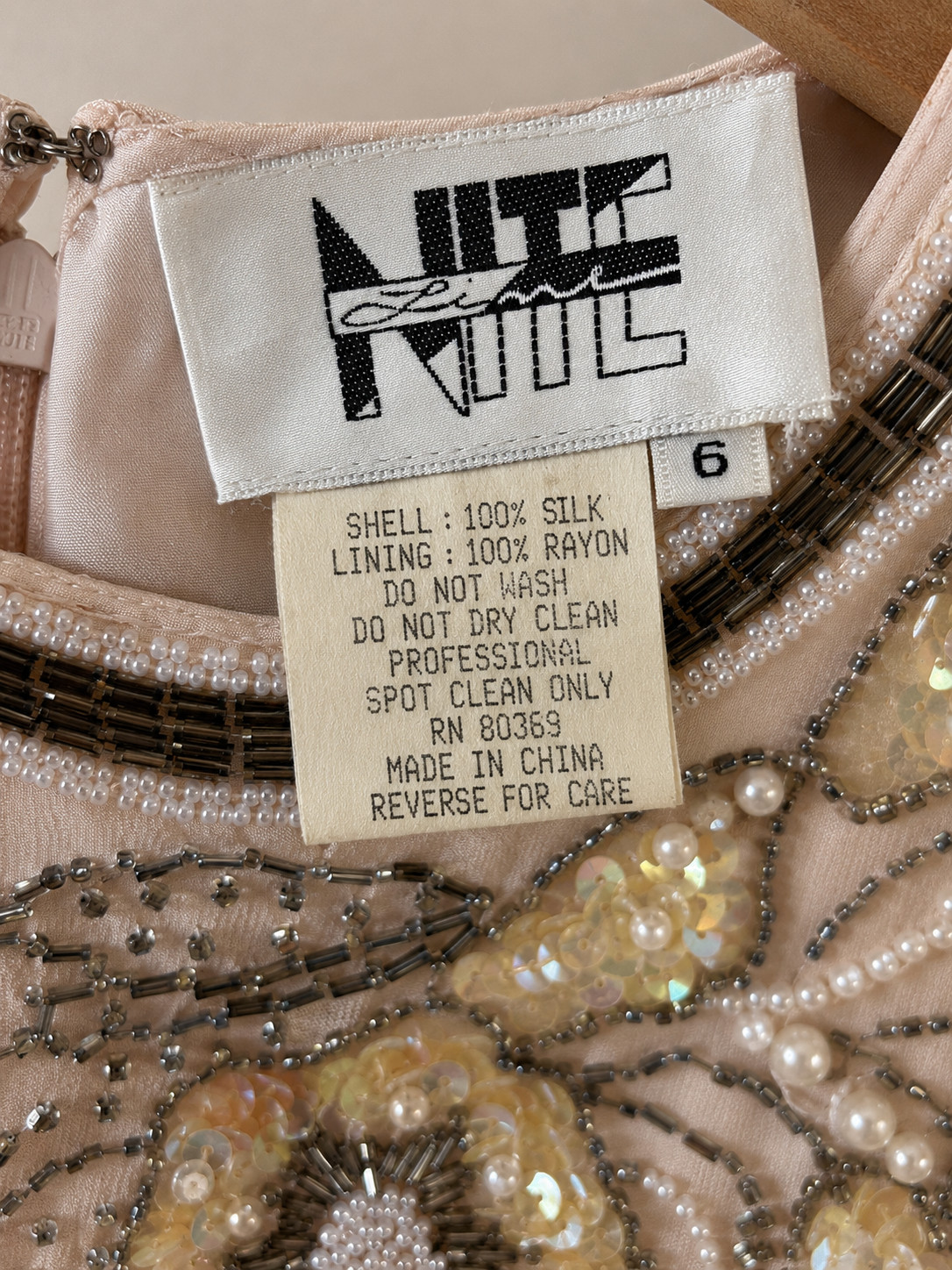 Vintage Lite Nite Line Silk Beaded Sequin Evening Dress Blush Pink Size 6