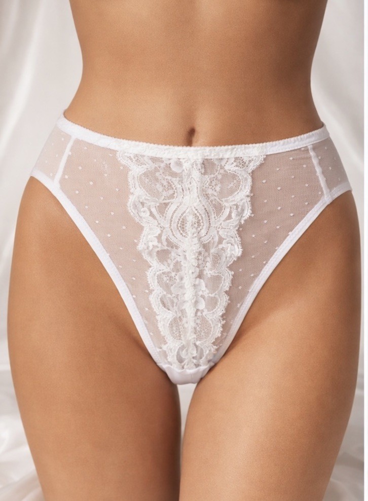 Vintage Sheer White Mesh Lace Panties Micro Dot French Style High Cut 80s/90s