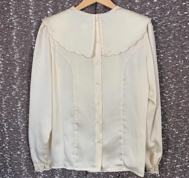Vintage 70s 80s Jessica Ltd Floral Lace Cream Blouse Victorian Cottagecore Sz 10