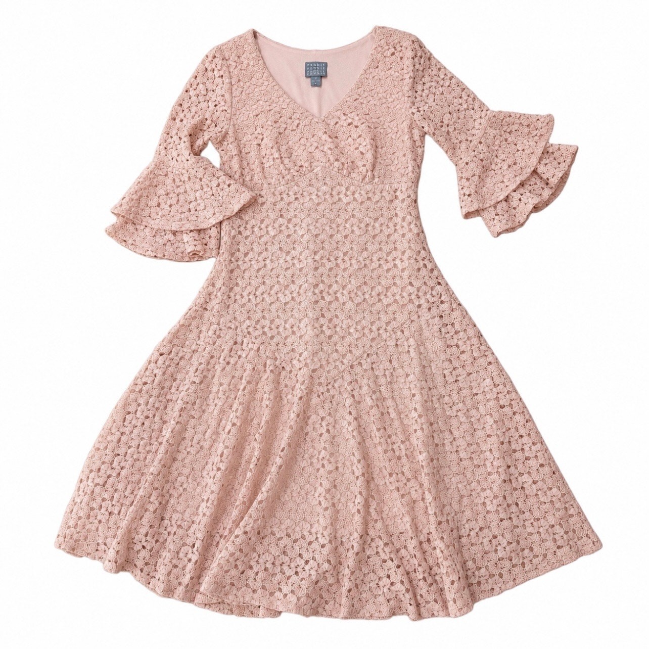Blush Lace Bell Sleeve Dress Coquette Romantic Boho Prairie Rabbit 4 ^