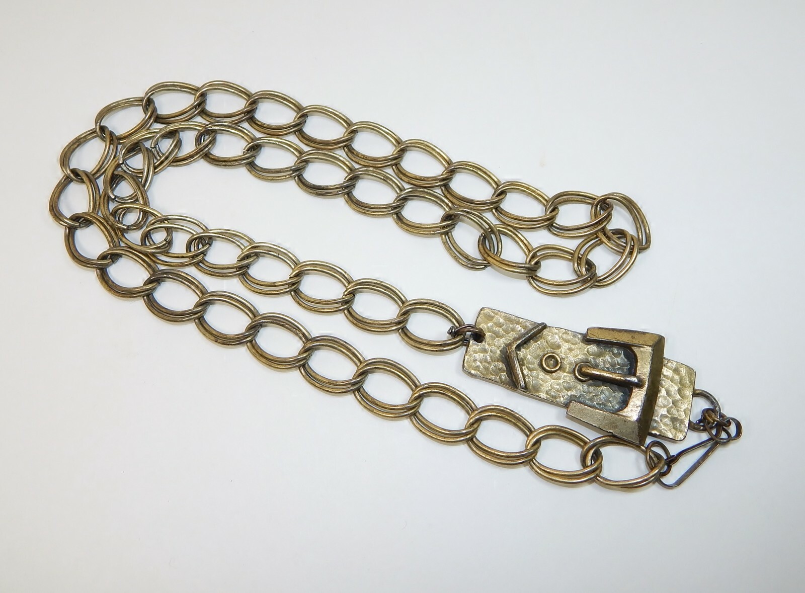 BRASS CHAIN BELT & BUCKLE, Vintage Womens 38″ Heavy Duty Brass Double Loop Chain