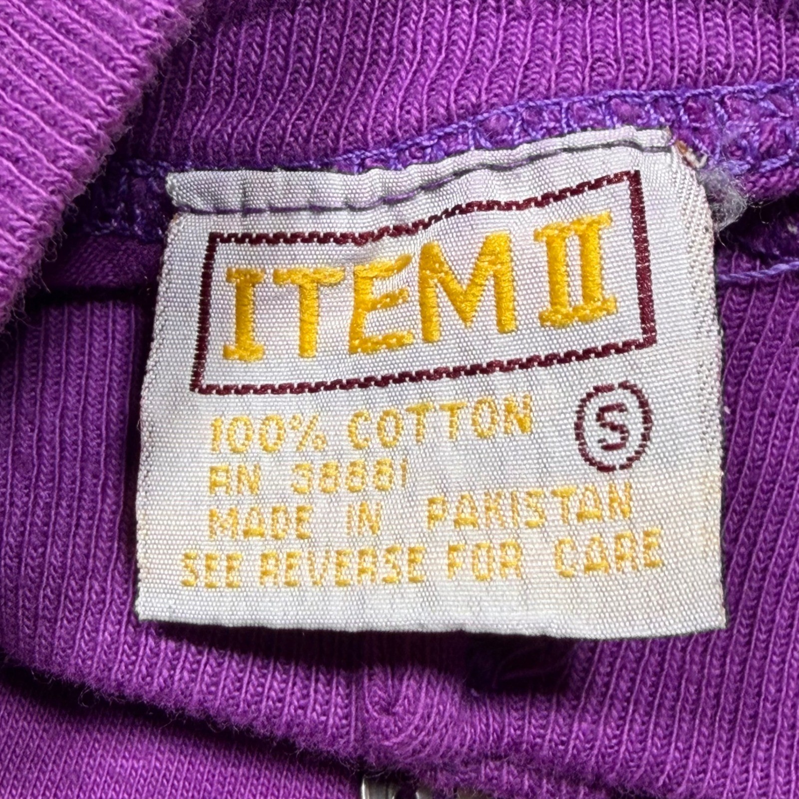 Vintage 90s Item II Purple Henley Top Size S 100% Cotton Short Sleeve Mock Neck