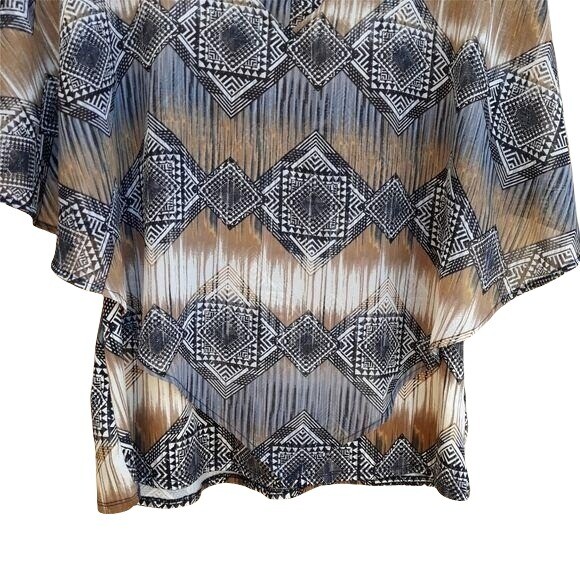 Vintage Top M Neutrals Aztec Tribal Southwest Print Tank Sheer Cape Overlay