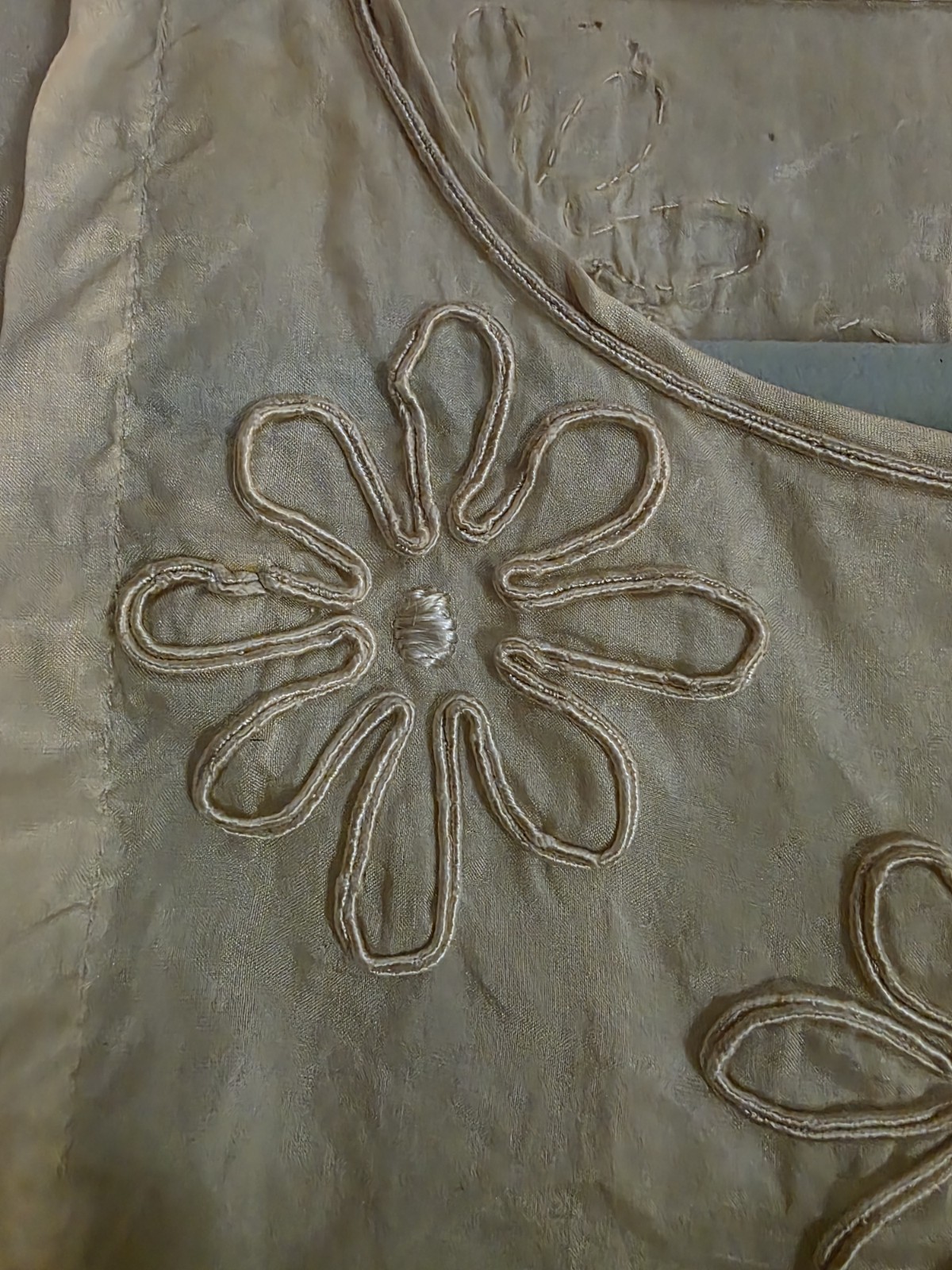Antique Victorian Edwardian Ladies Wedding Fancy Dress with Soutache Flowers