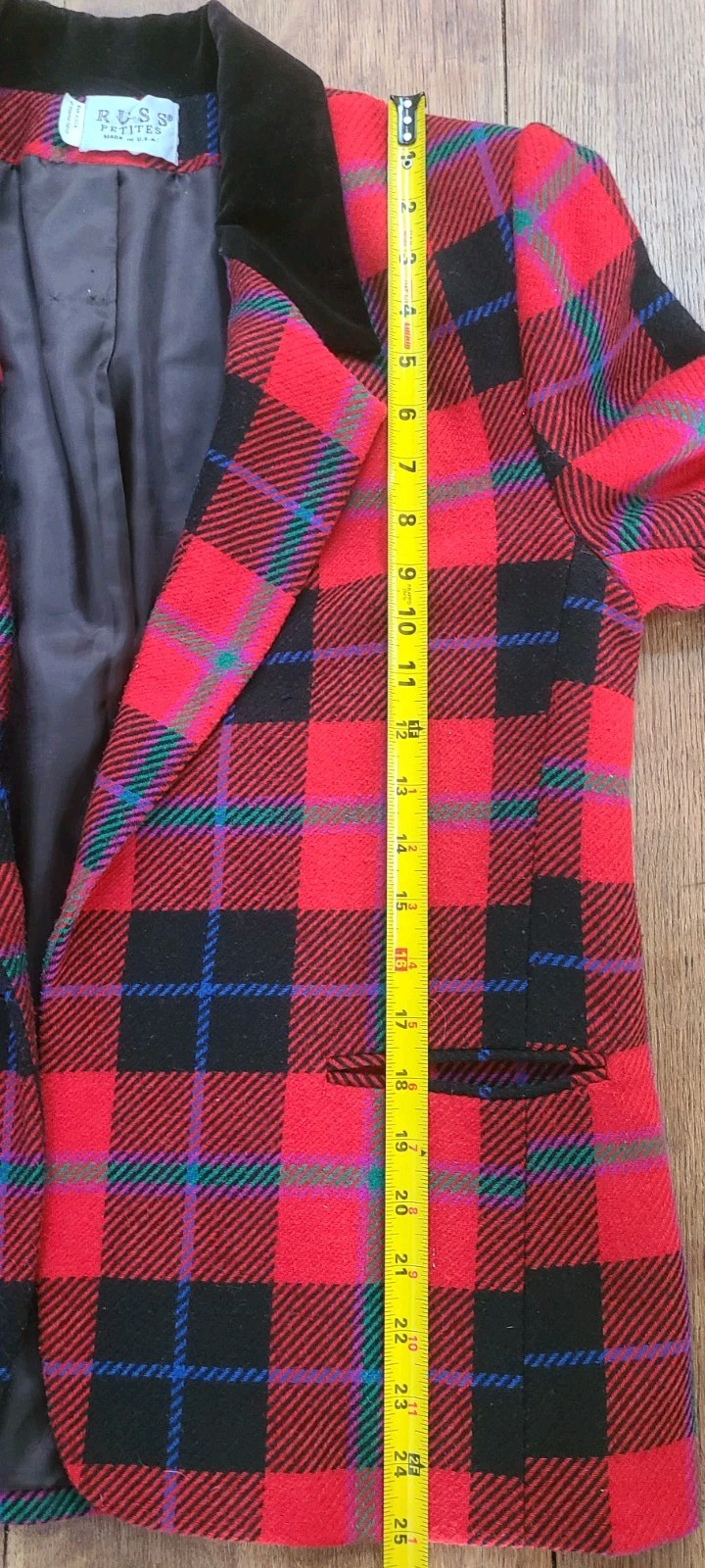 Vtg Red Tartan Plaid Blazer Sz 10P Union Label Notch Collar Russ Petites Preppy