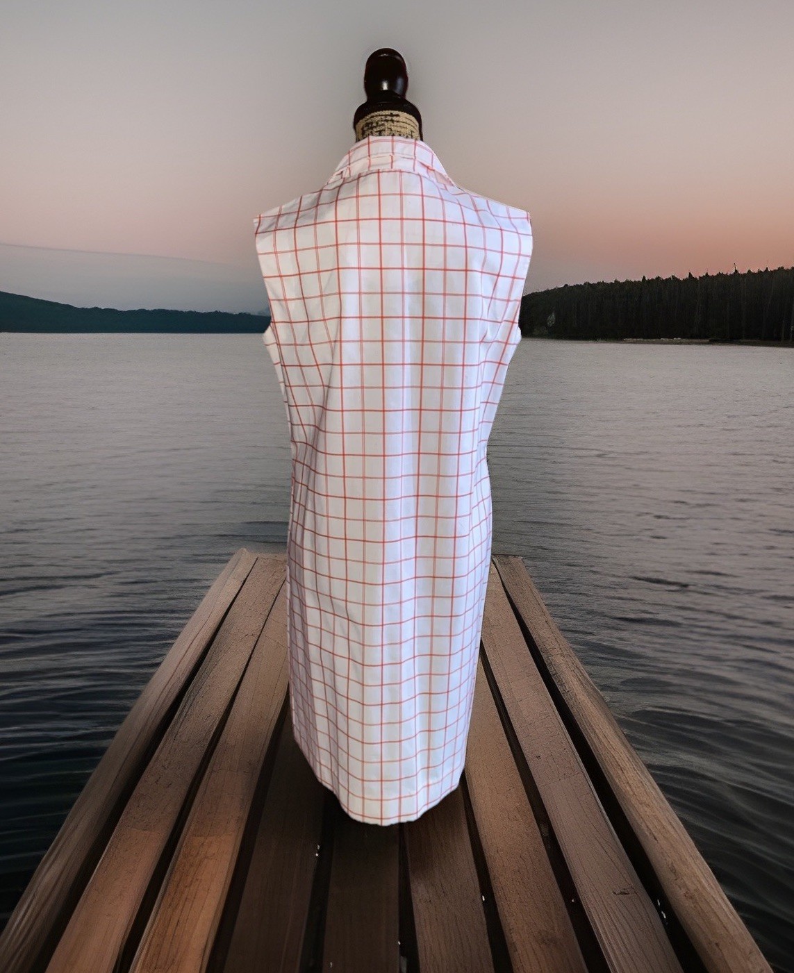 Vintage Retro Country Miss 1970’s Sleeveless White Cotton Orange Plaid Dress 16