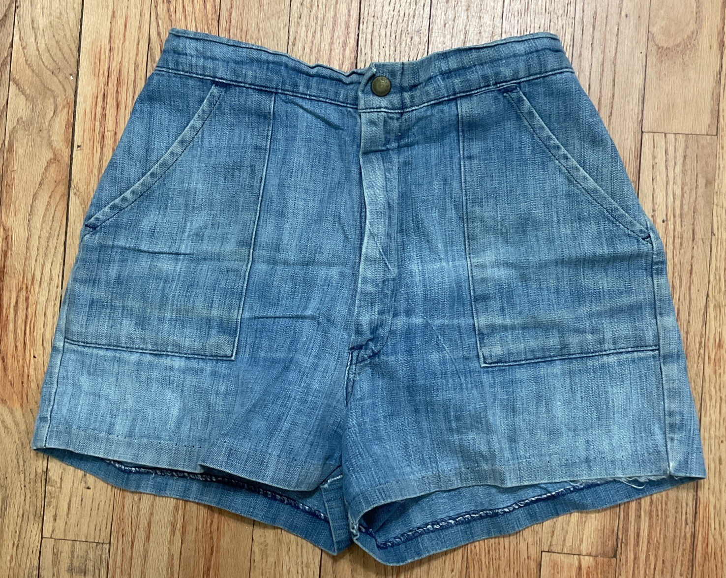 Vintage 60s 70s Faded Denim Blue Jeans Hot Pants Daisy Duke Shorts Militaries