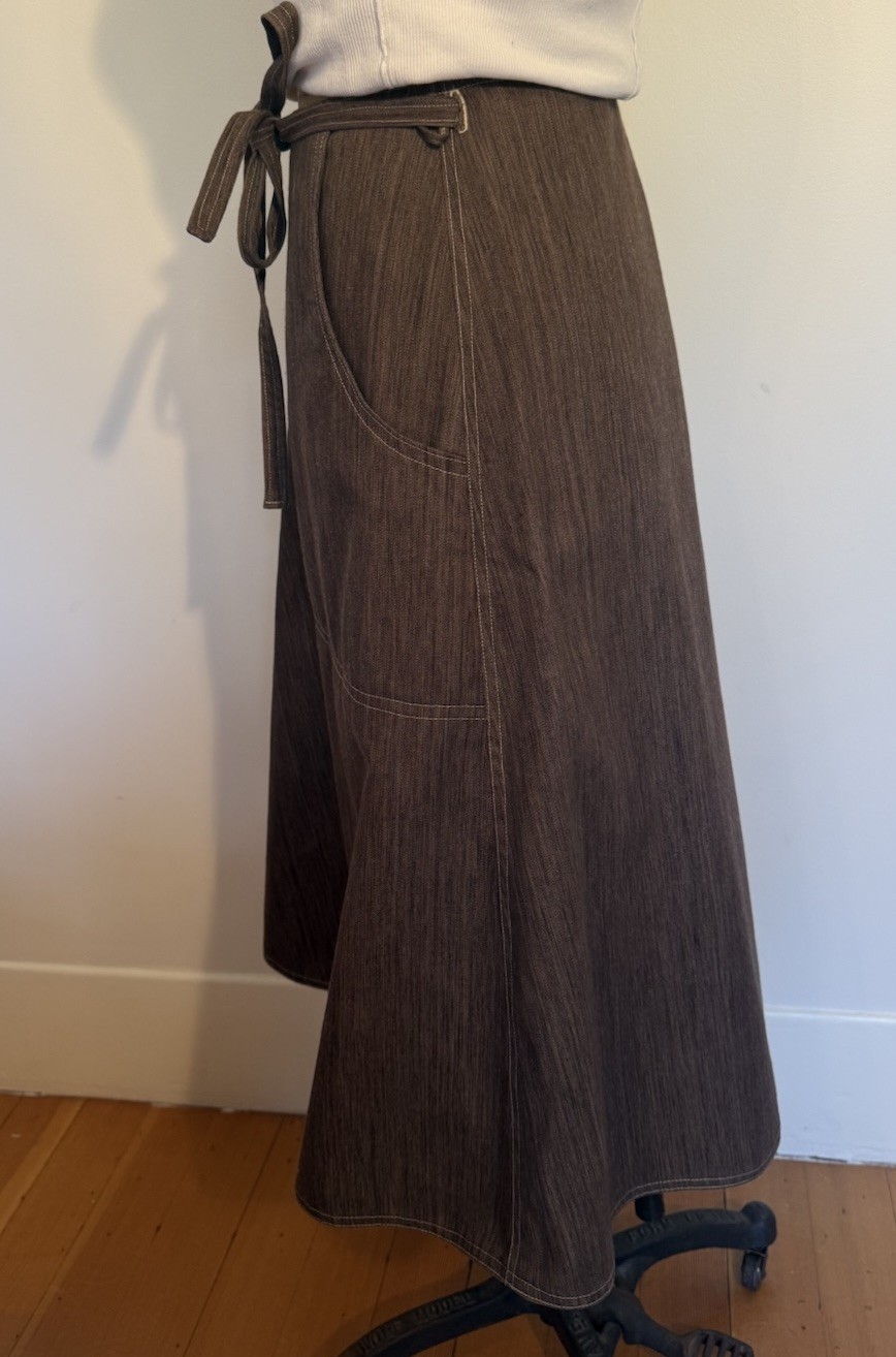 Vintage 70’s A-Line Midi Wrap Utility Skirt Patch Pocket Contrast Stitch S/M