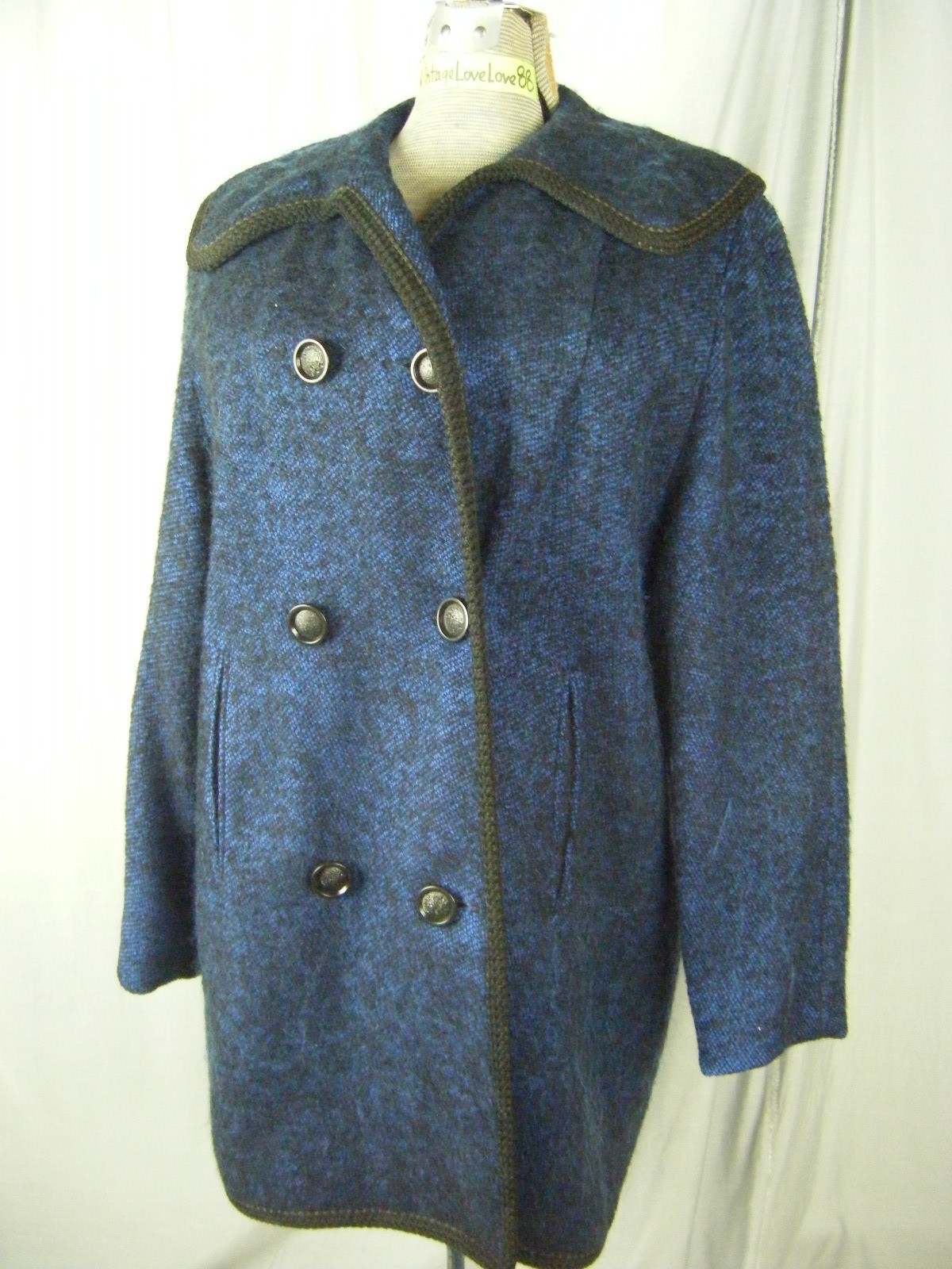 FORSTMANN Vtg 50s Blue Black Mohair 100% Virgin Wool Coat-Bust 41/M