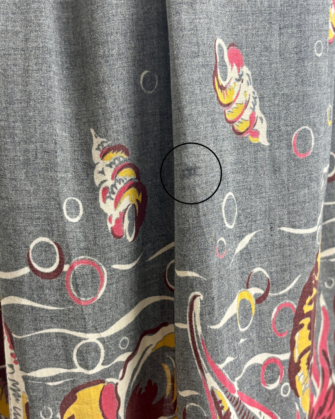 1930s GRAY SEASHELLS GABARDINE NOVELTY PRINT DRESS | 1930s NOVELTY DRESS