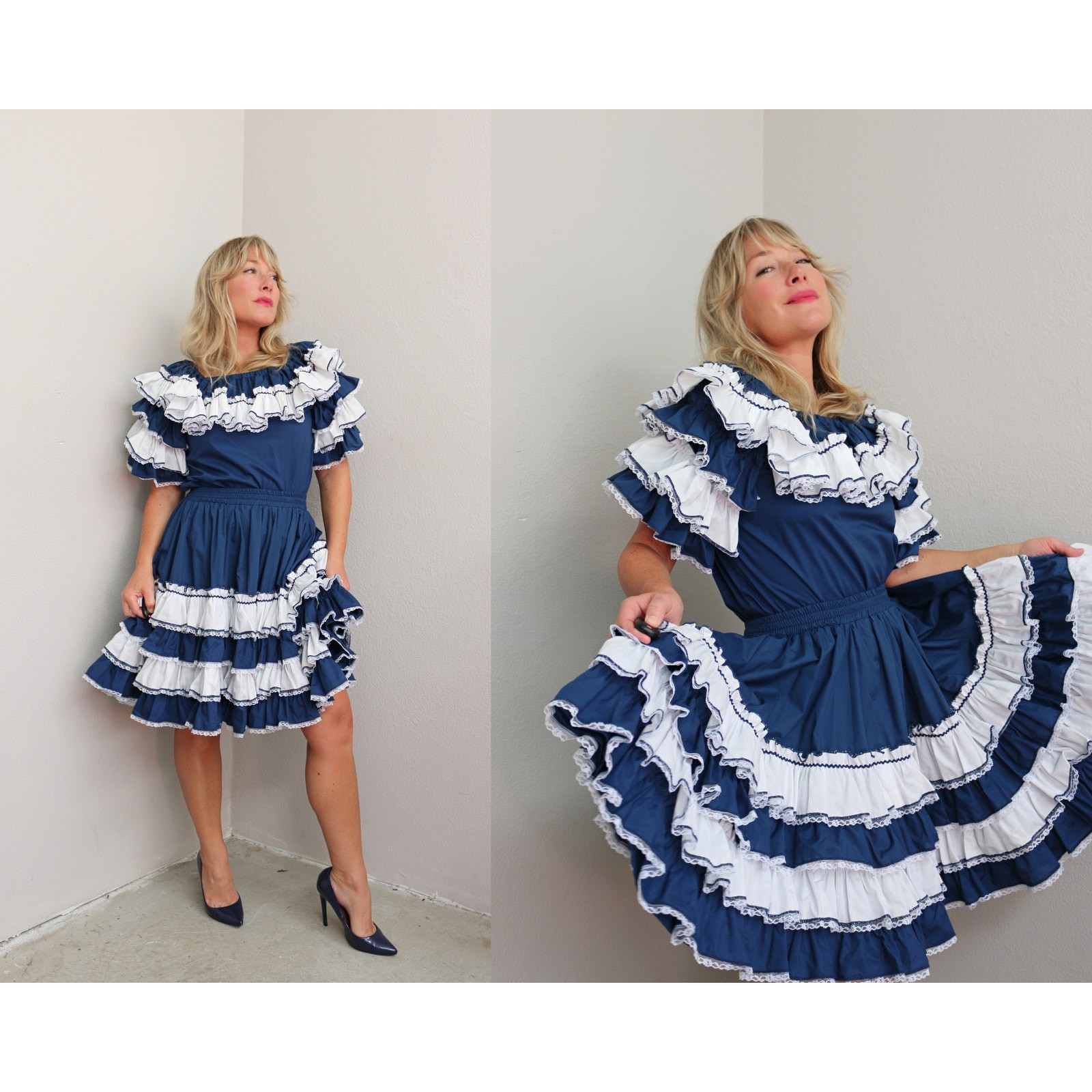 1980’s Vintage Texas Country Square Dance Skirt & Blouse Set ~ Women’s SM MD