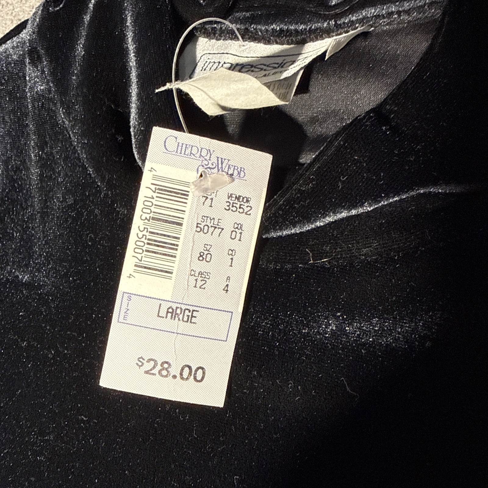 Vintage Impressions Mock Turtleneck L Black Velvet Short Sleeve Grunge 90s NWT