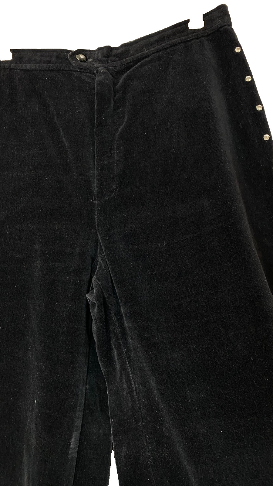 Vintage 1960s black velveteen wide leg pants S rhinestones high waist cotton