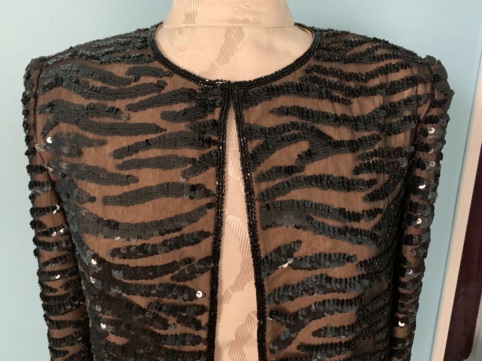 VTG ANDRETTA DONATELLO Jacket Black Sequin Gold Lined Long Sleeve Women’s Top XS