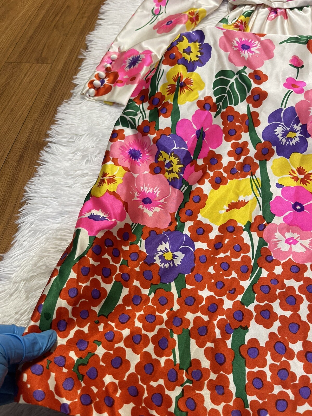 Vintage Joan Leslie for Kasper satin high neck floral maxi dress