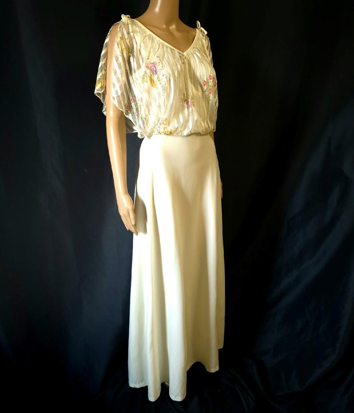 BOHEMIAN vintage 1970s FLOATY CHIFFON & DRAPED JERSEY MAXI DRESS – S