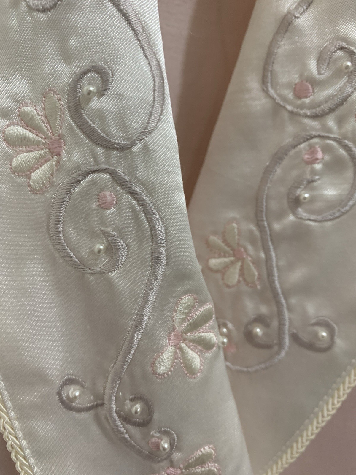 80s Vintage Lauren Alexandra Pink Satan Robe With faux Pearl accents