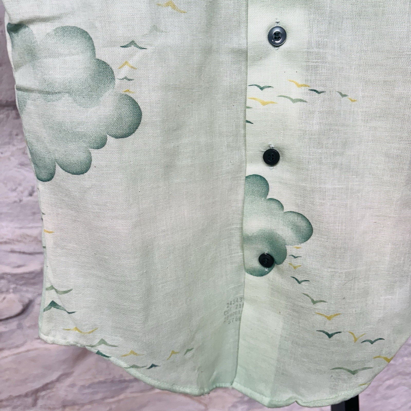 Campus New Breed Dagger Collar Shirt Cloud Bird Print Vintage 1970s USA Mod XS