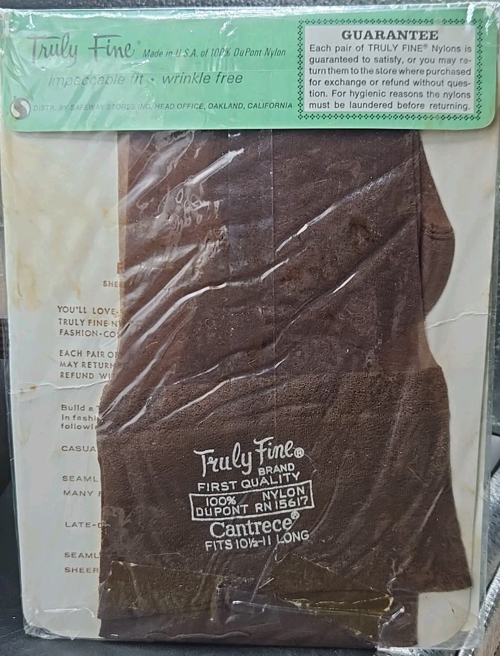 Vintage Truly Fine 1 Pair 100% Nylon Stockings Cantrece USA Walnut 10½-11½ 7004