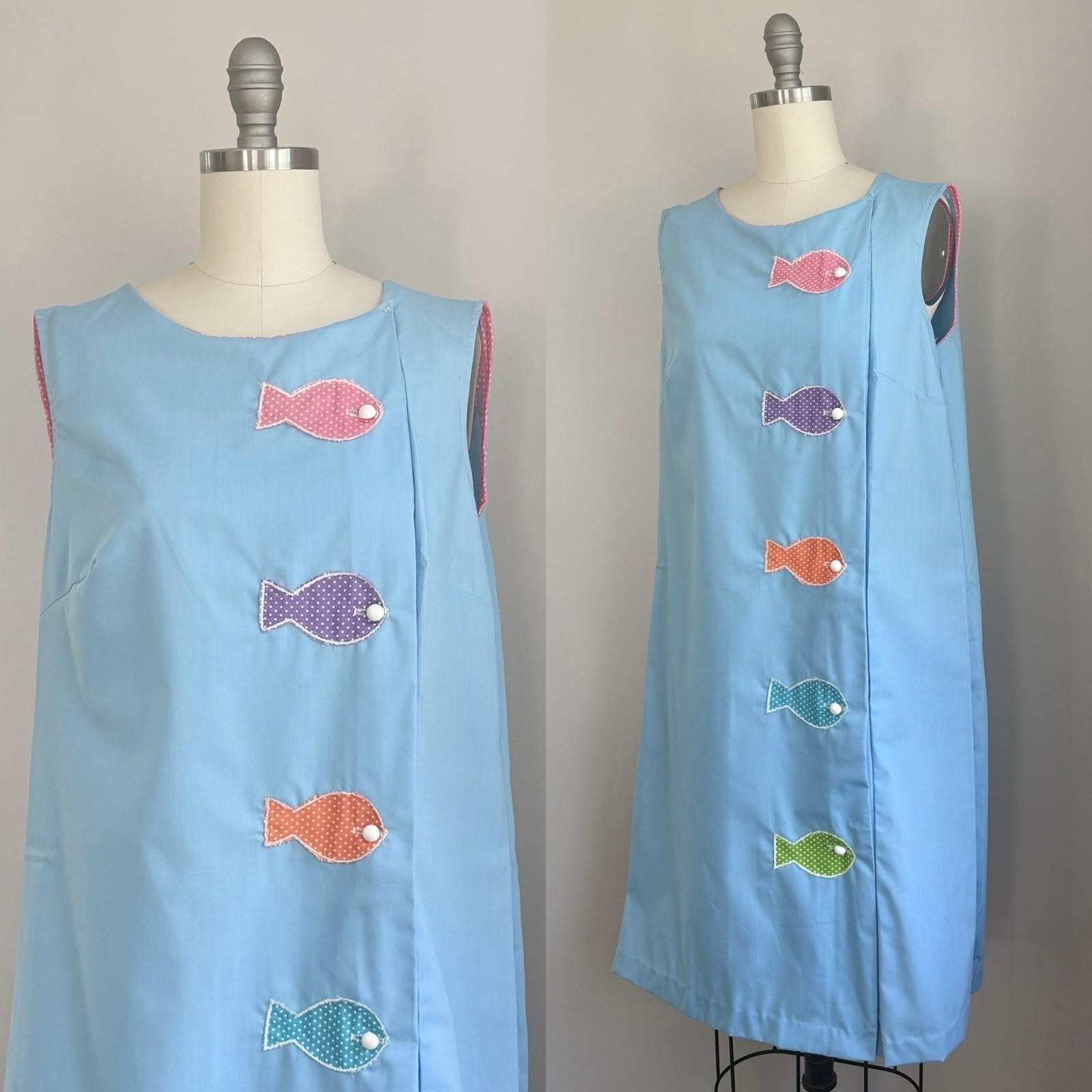 Vintage 1970’s Polkadot Fish Shift Sun Dress w/ pocket Size S/M