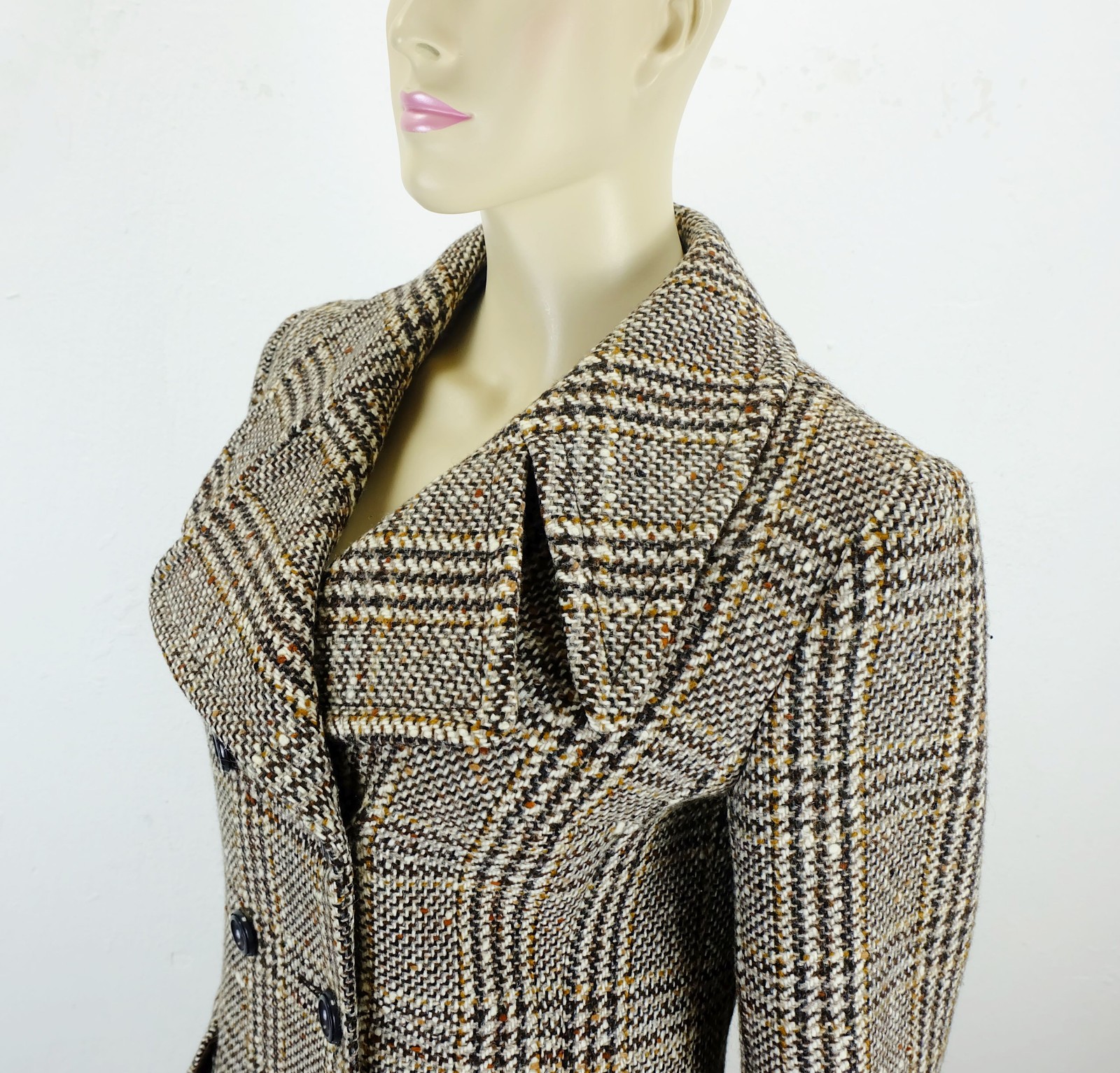 70s true vintage COAT size 38 large check tweed virgin wool viscose