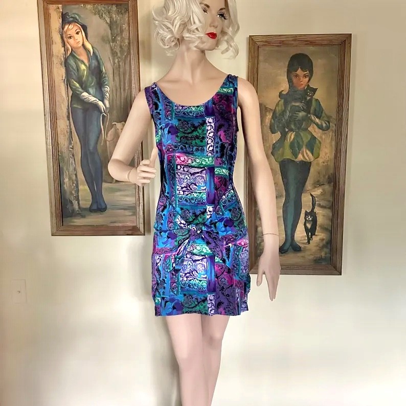 Vintage 80s Hawaiian Sarong Dress Knapp Studio Tiki Vacay Mini Sundress M
