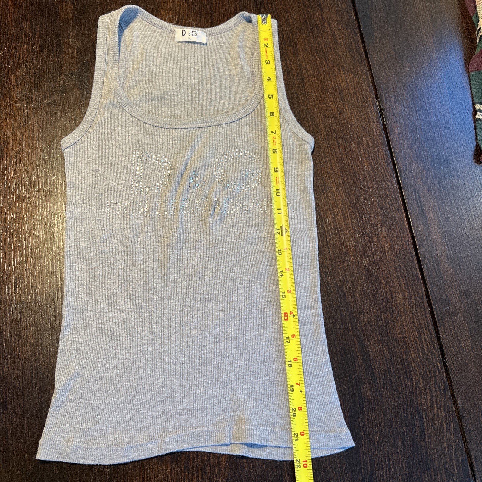 Y2K Dolce & Gabbana D&G Rhinestone Letters Spellout Logo Gray Tank Top Women XL