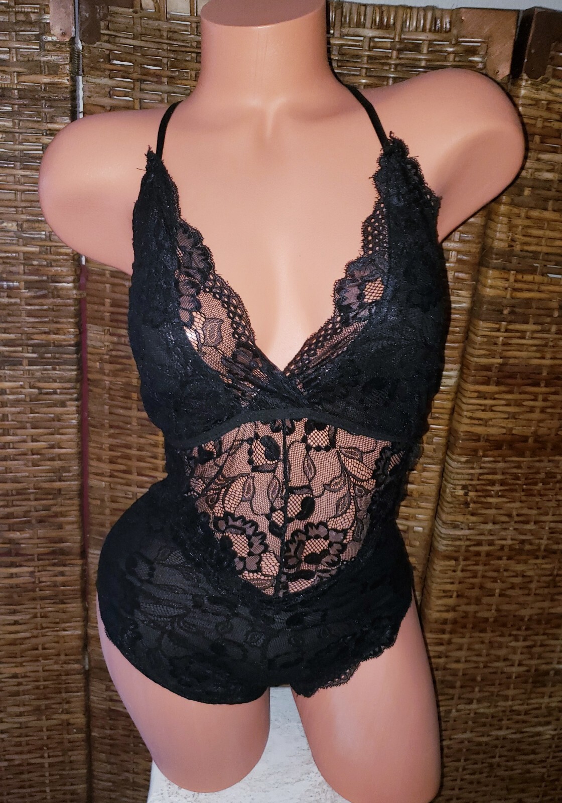 Black Gothic Witchy Lacy Sexy Pin Up One Piece Teddy Lingerie Sz S/M